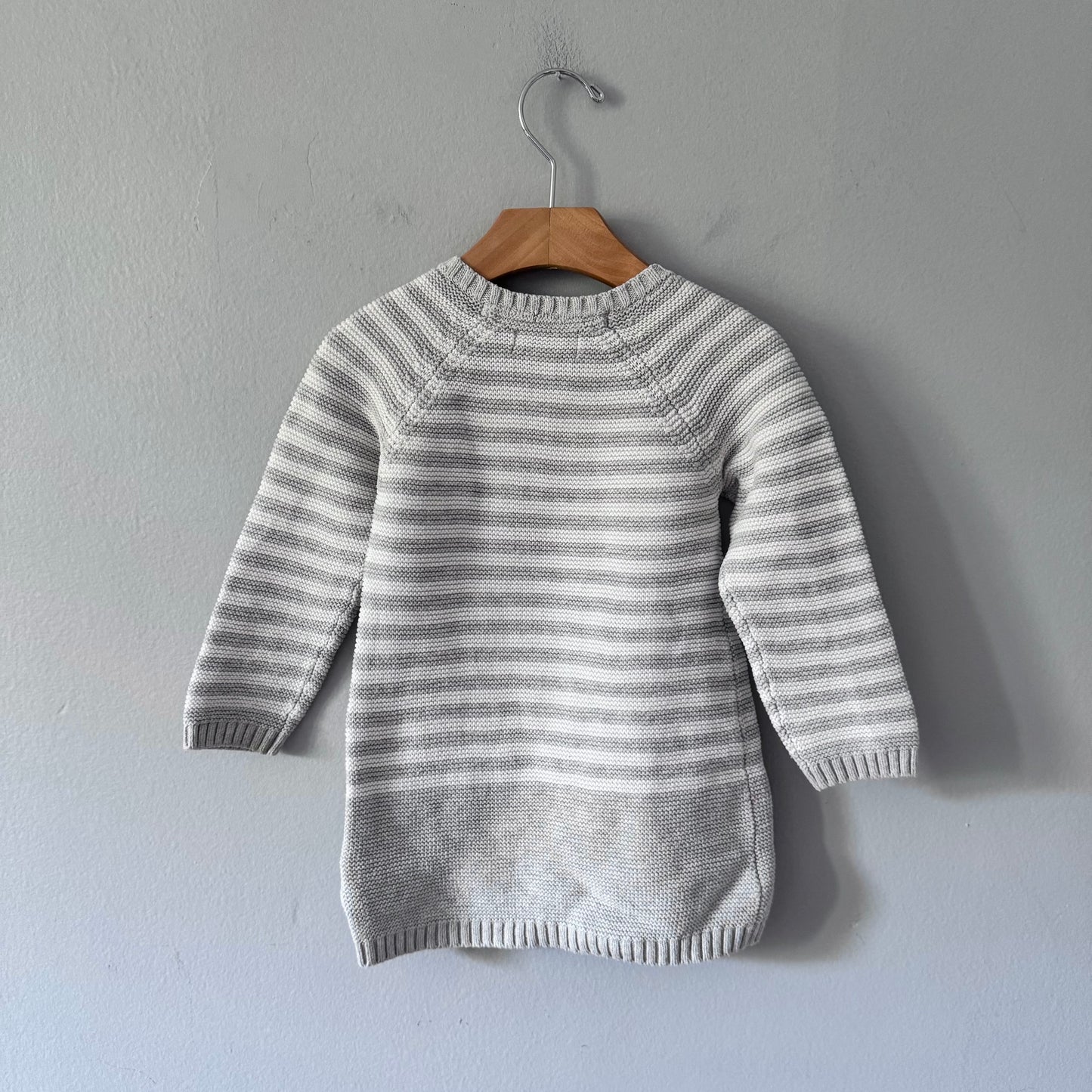Primark / Light grey stripe cotton knit dress / 18-24M