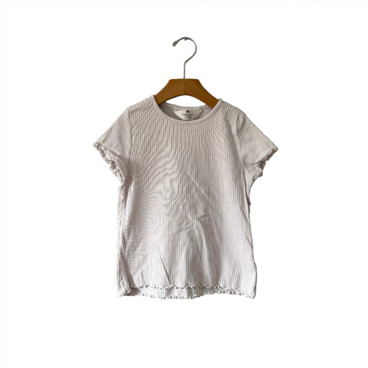 H&M / White ribbed short sleeve top / 6-8Y