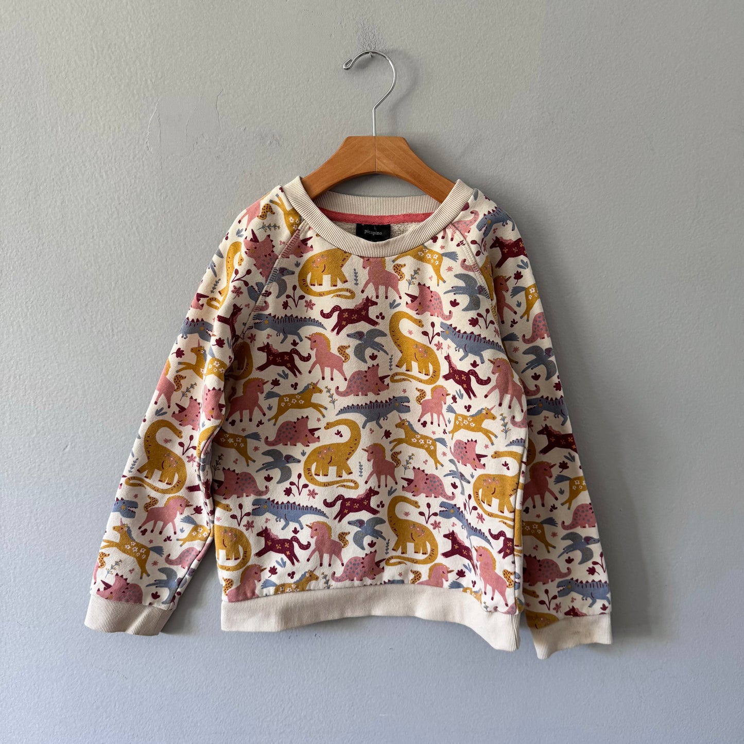 Picapino / Beige x dinosaur unicorn sweatshirt / 7Y