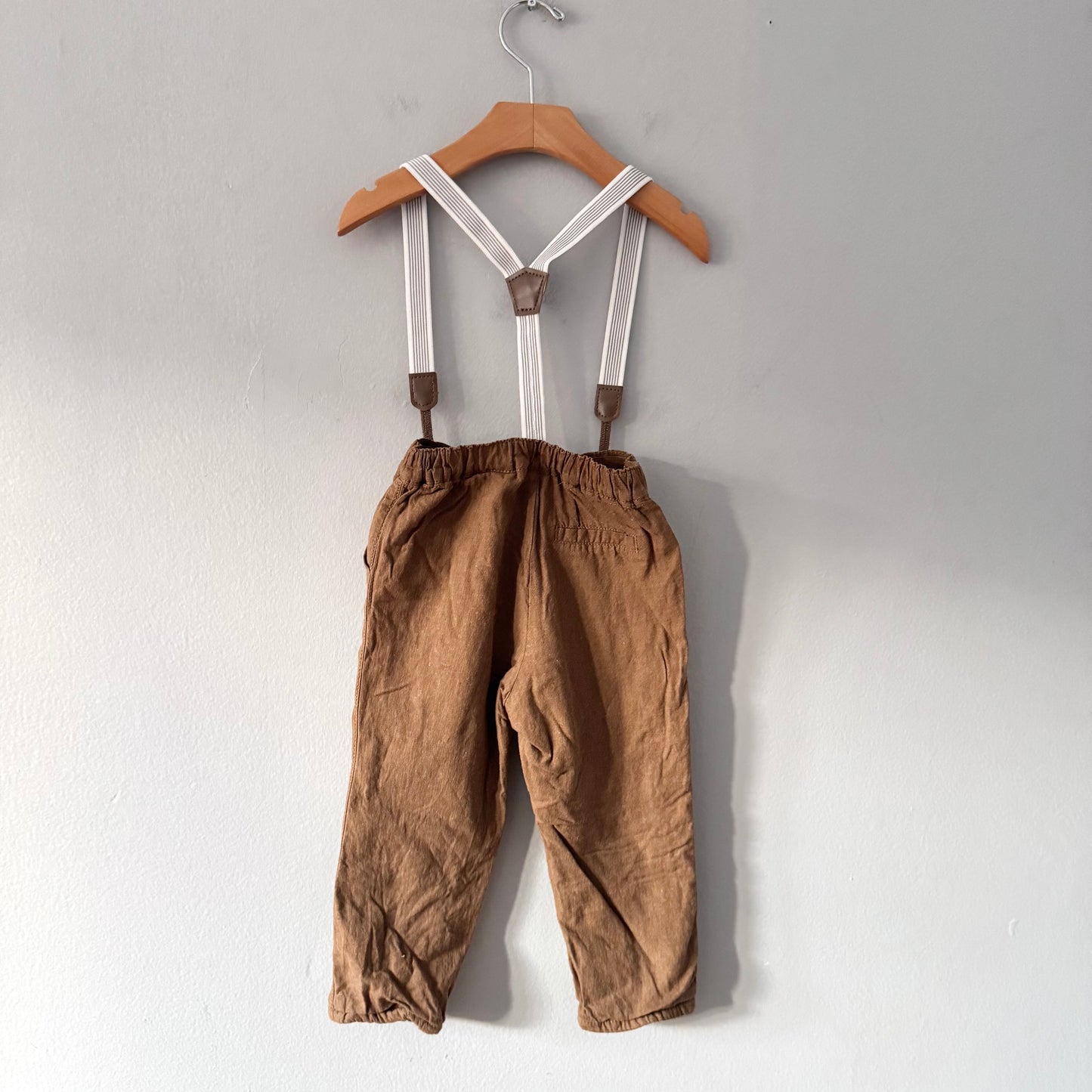 H&M / Cotton lined brown pants with suspender / 12-18M