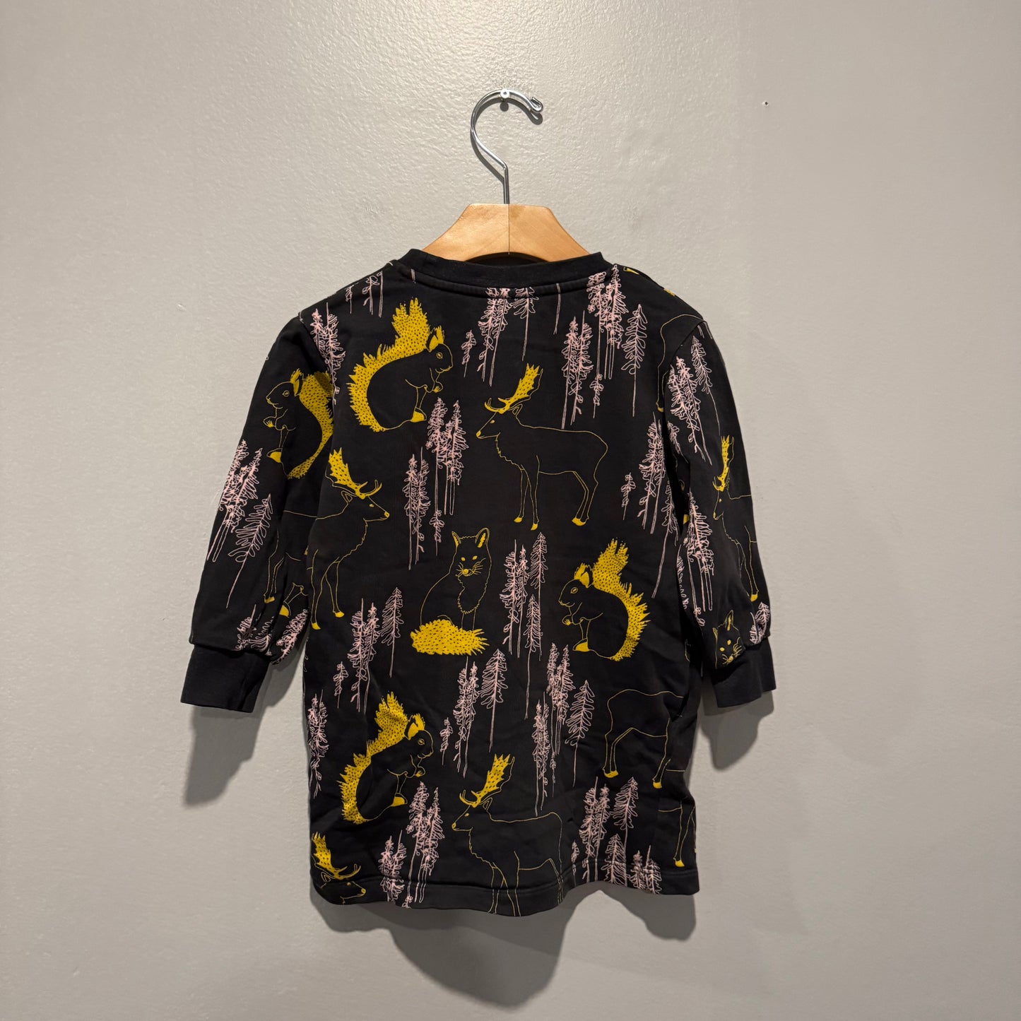 COS / Dark grey x animal crew dress / 2-4Y