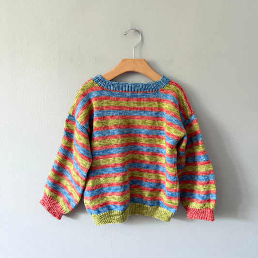 Handmade / Orange green blue stripe knit pullover / 5Y