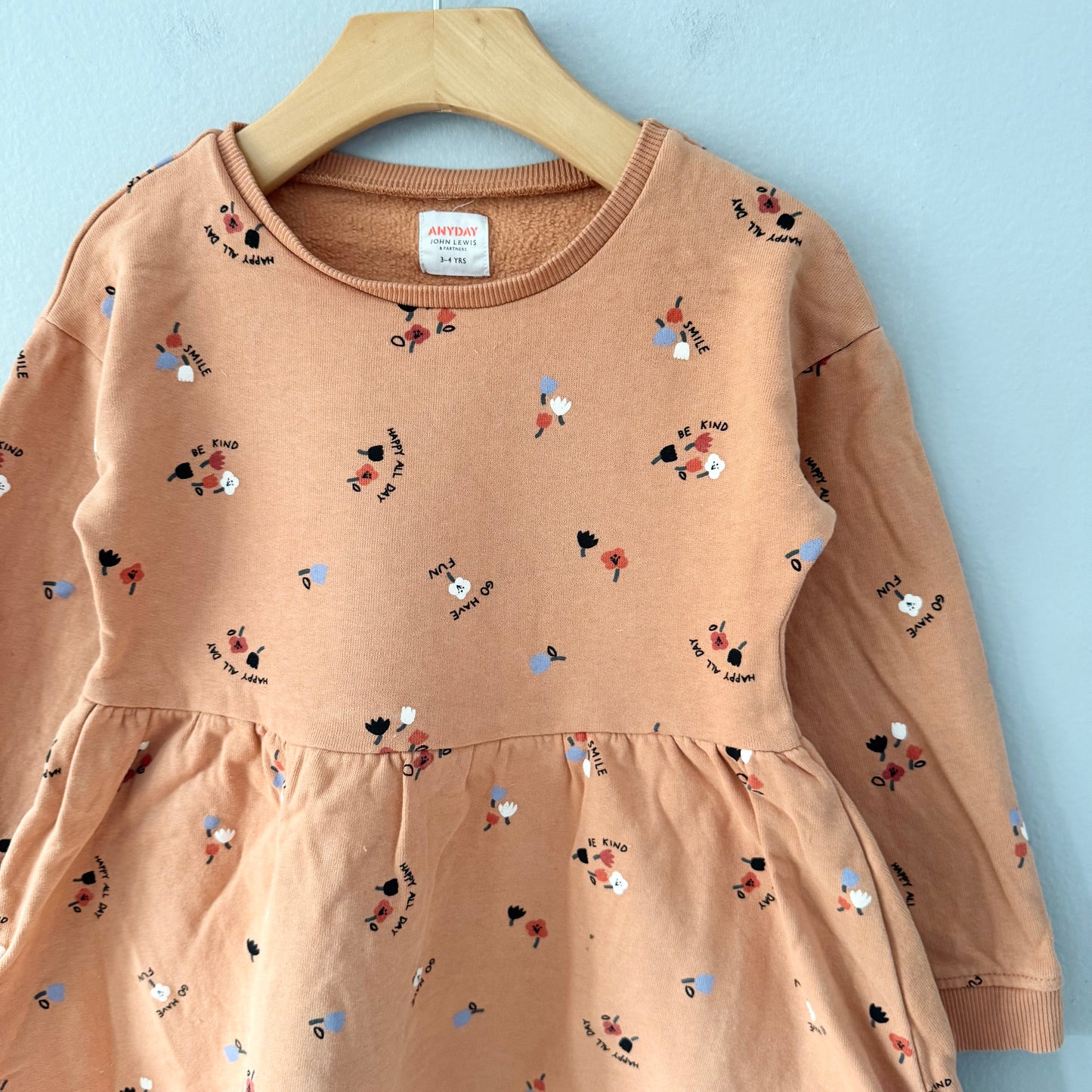 John Lewis / Orange brown x floral crew dress / 3-4Y