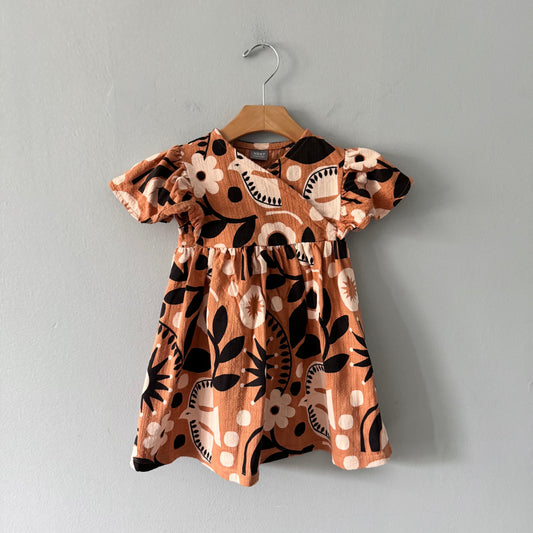Next / Orange x floral short sleeve dress / 18-24M