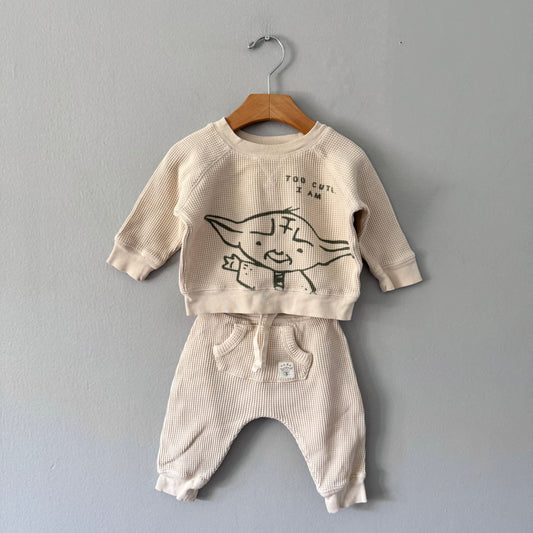 Gap x Star Wars / Yoda white waffle top & pants set / 6-12M