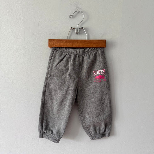 Roots / Grey x pink logo sweatpants / 12-18M