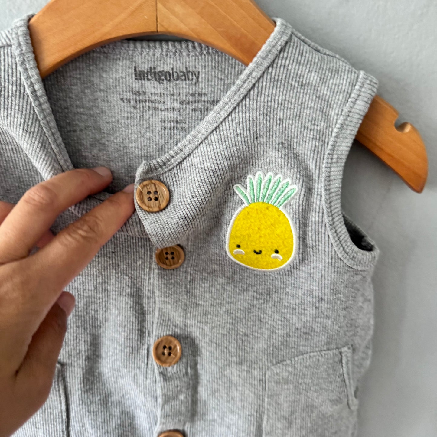 Indigo baby / Light grey ribbed tank romper / 6-12M