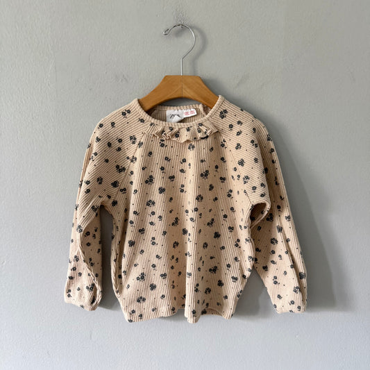 Zara / Beige x grey flower ribbed long sleeve / 4Y