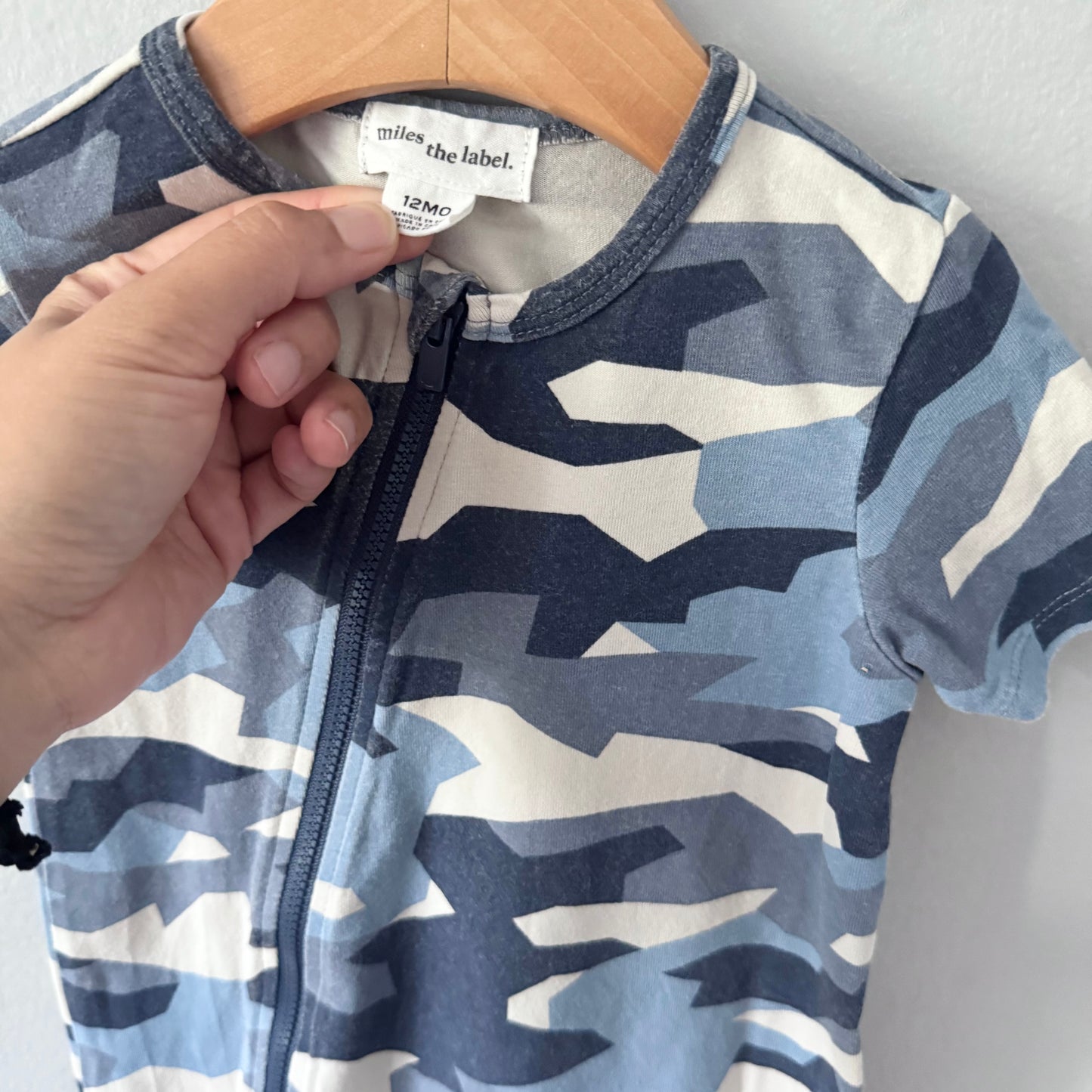 Miles the label / Blue camo romper / 12M