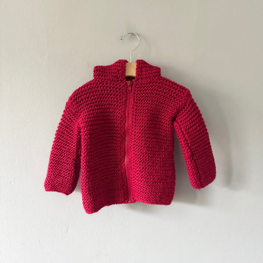 Handmade / Red zip up knit jacket / 18-24M