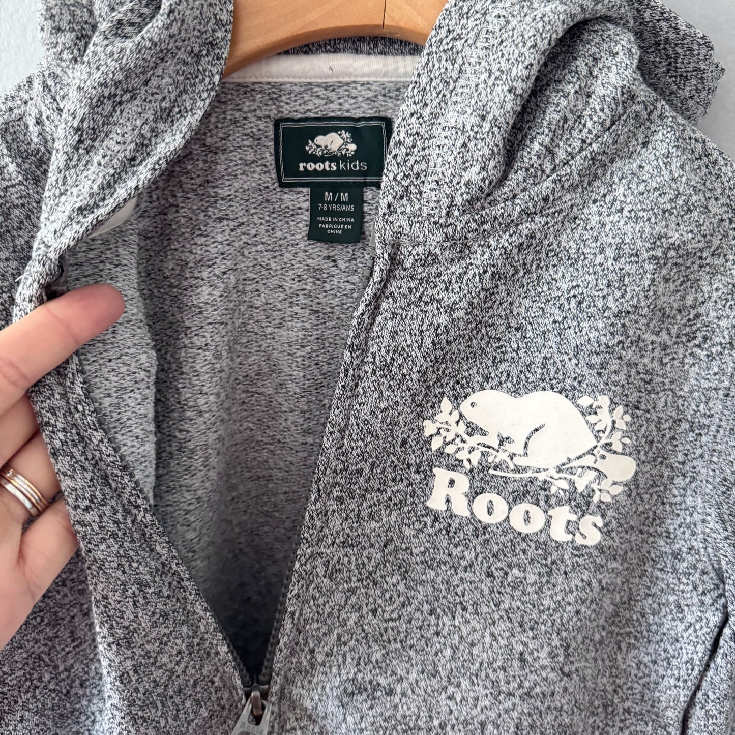 Roots / Salt and pepper zip up hoodie / 7-8Y