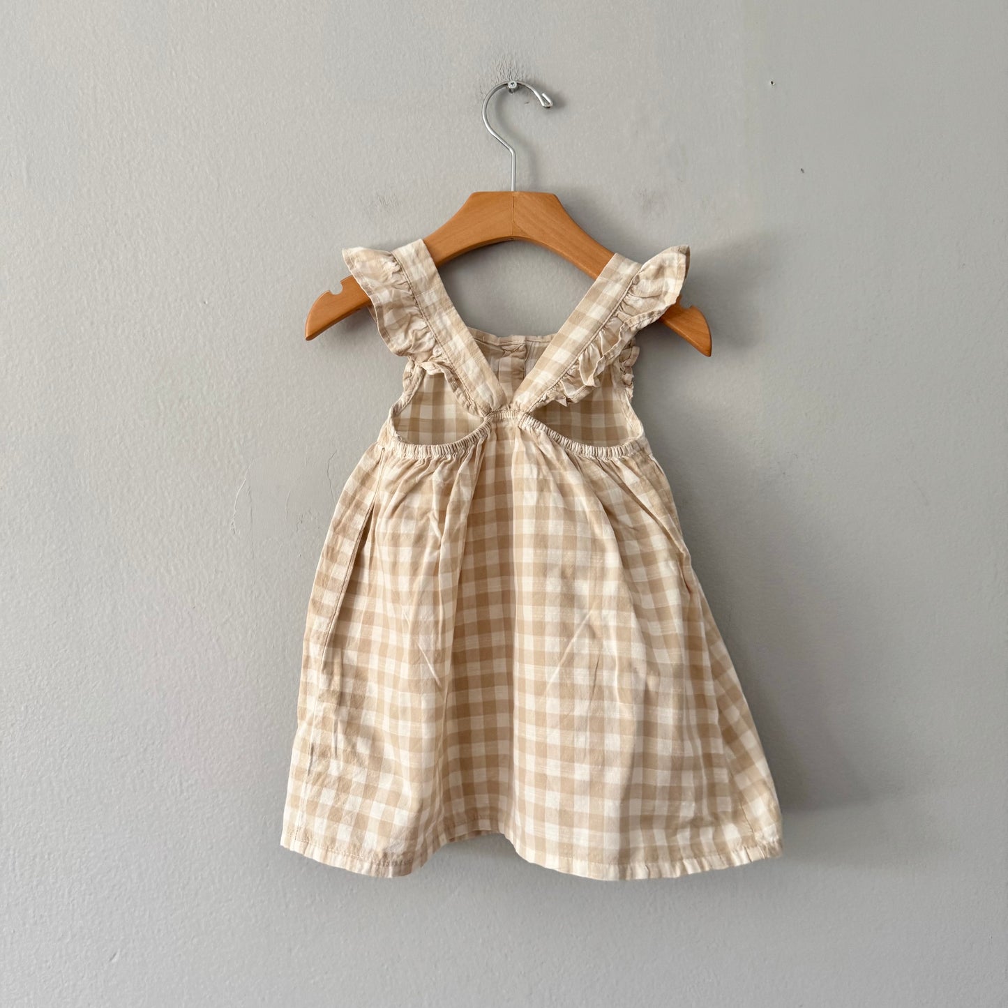 H&M / White beige gingham dress / 9-12M(Fits 12-18M)