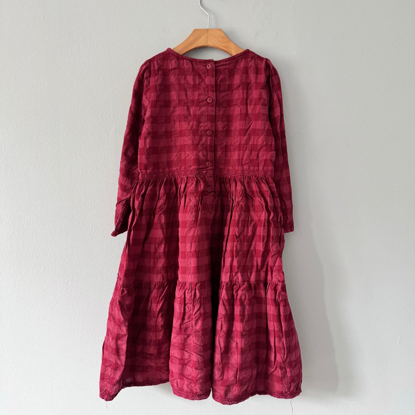 April Cornell / Burgundy check dress / 5-6Y