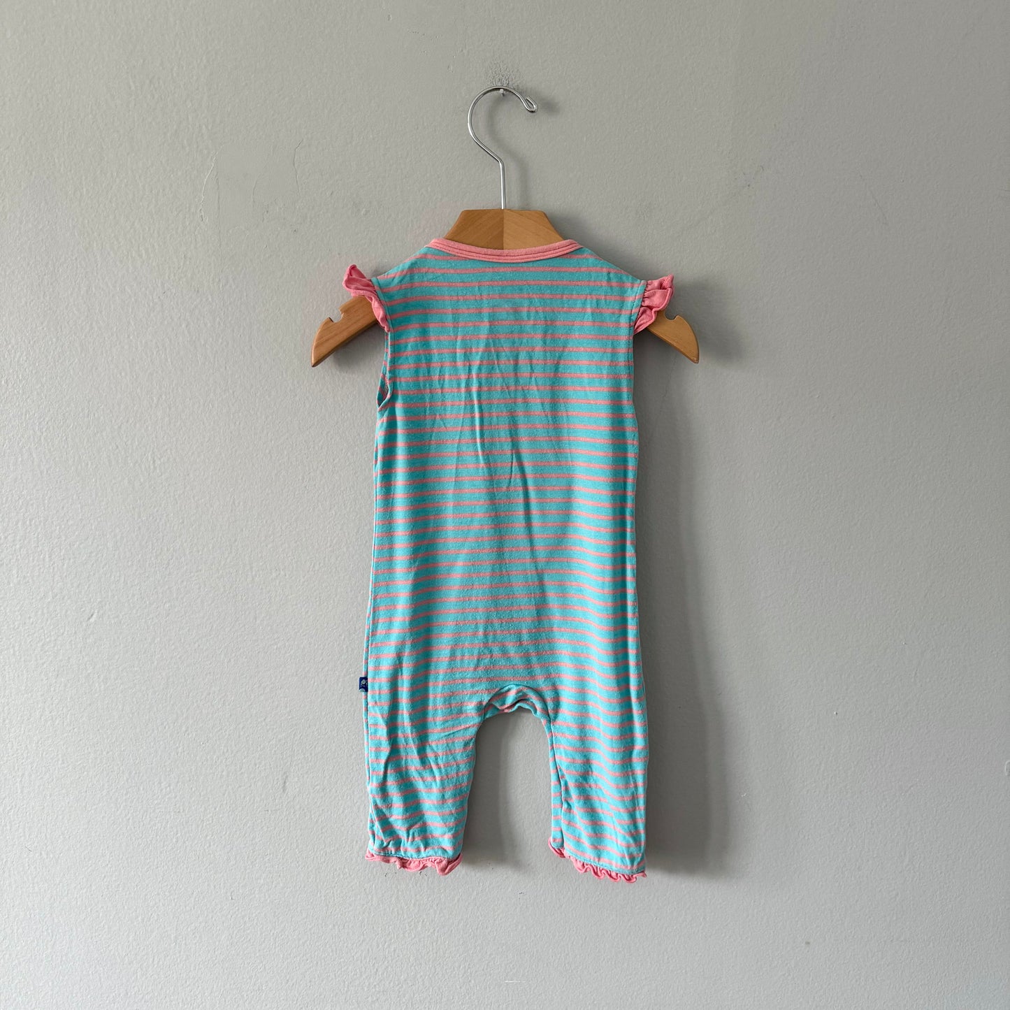 Kickee Pants	/ Pink x blue stripe tank romper / 3-6M