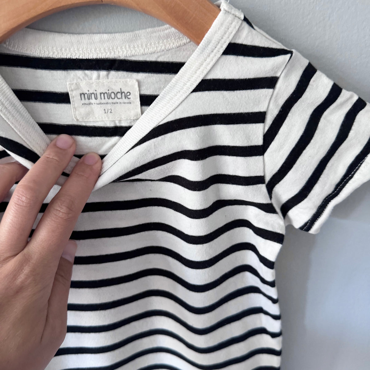 Mini mioche / White black short sleeve romper / 1-2Y