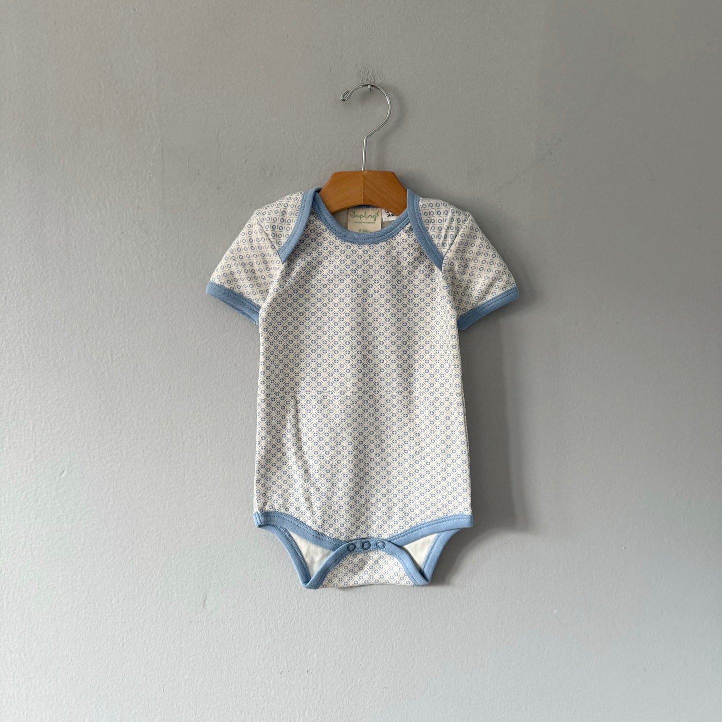 Sapling / Blue x white short sleeve onesie / 6-12M