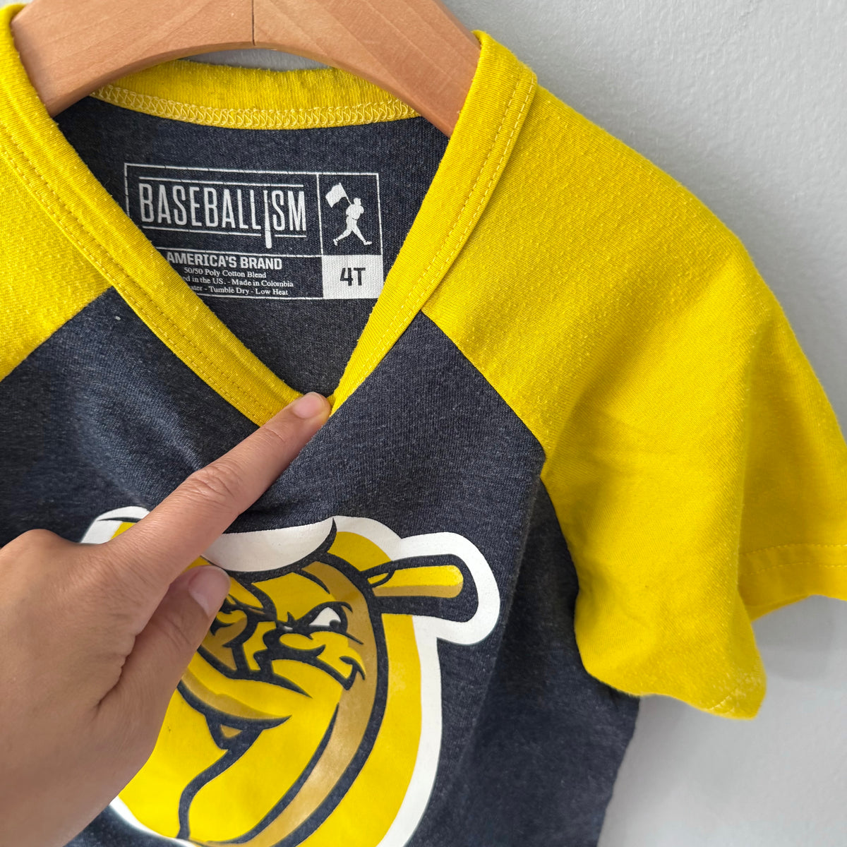 Baseballism / Yellow x dark grey T-shirt / 4T