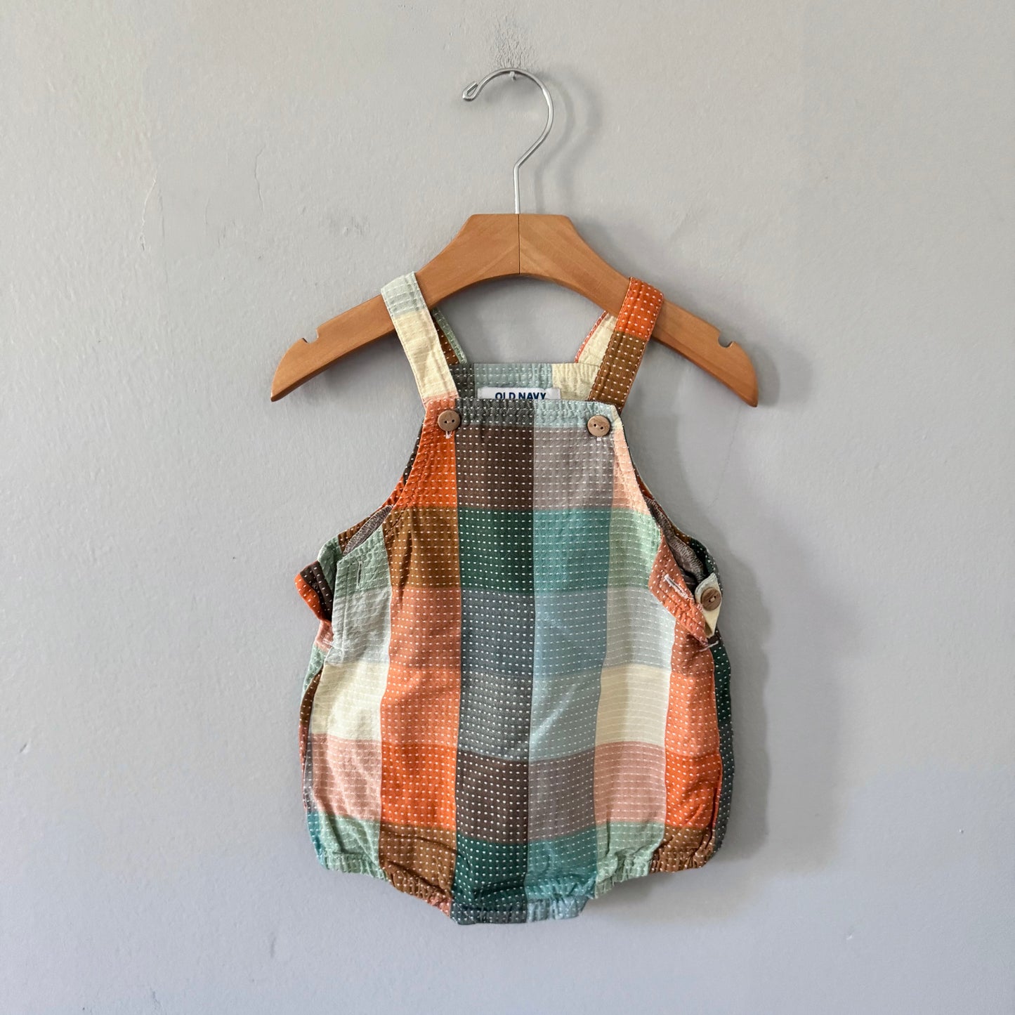 Old Navy / Green orange bubble romper / 12-18M