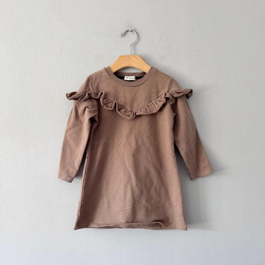 Miles the label / Brown ruffle crew dress / 3Y