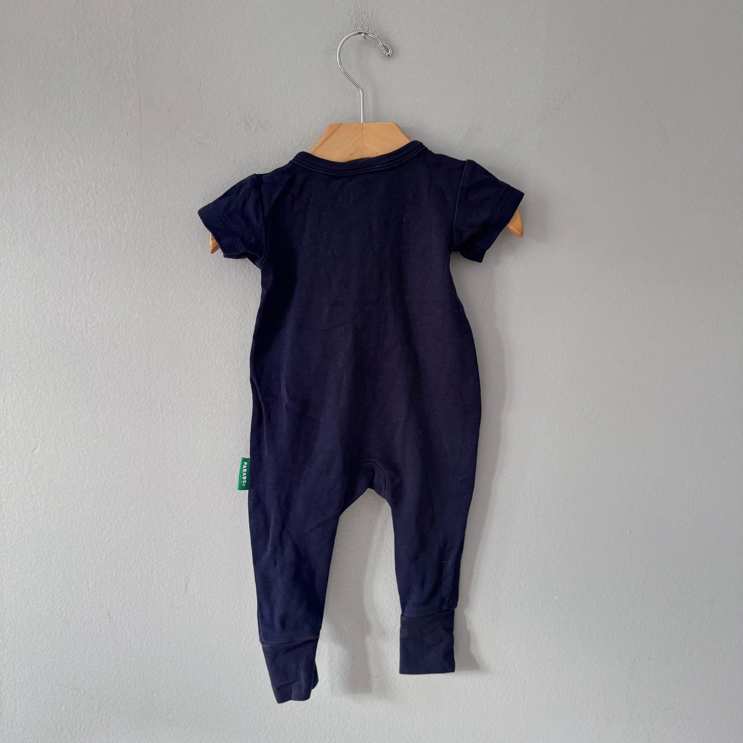 Parade Organics  / Navy x blue short sleeve romper / 3-6M