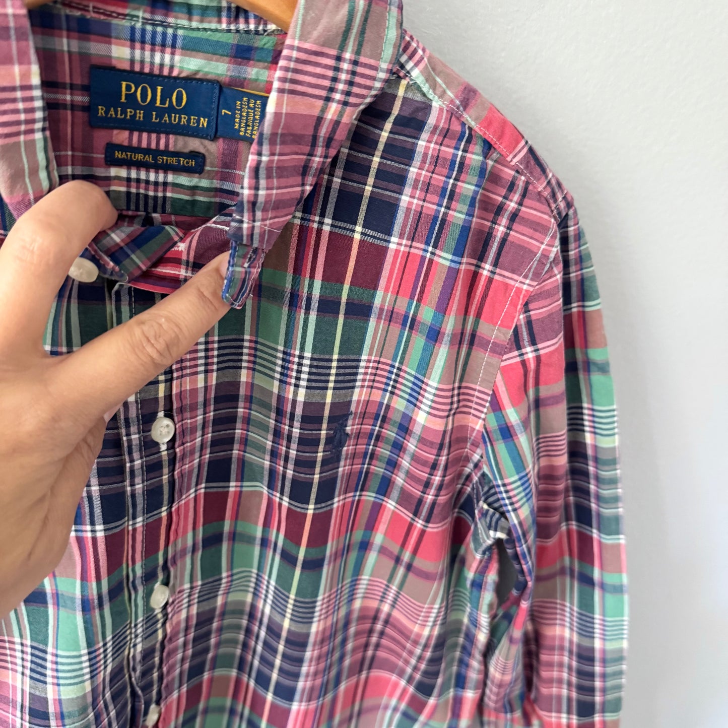 Polo Ralph Lauren / Pink green checked shirt / 7Y