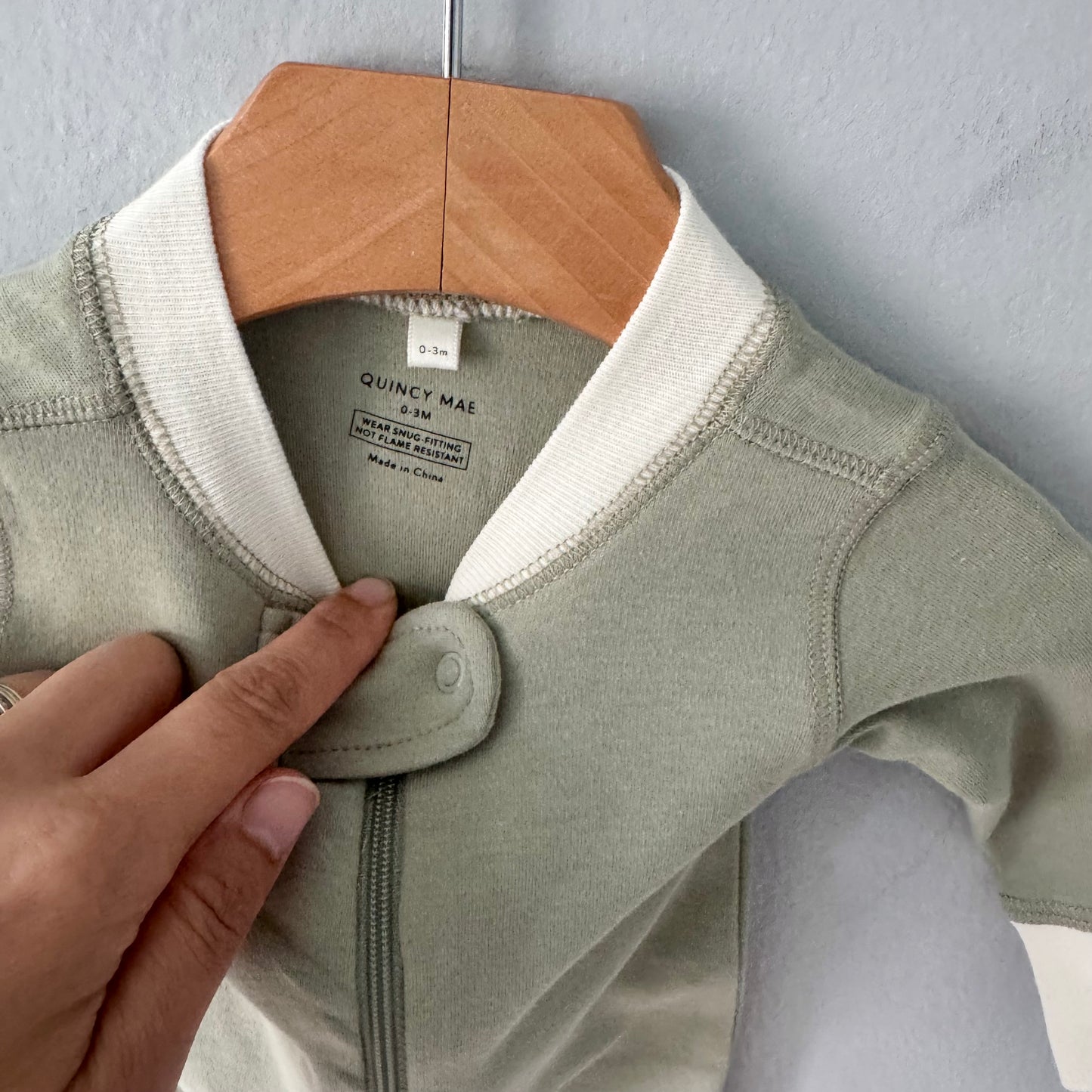 Quincy Mae / Sage green romper / 0-3M