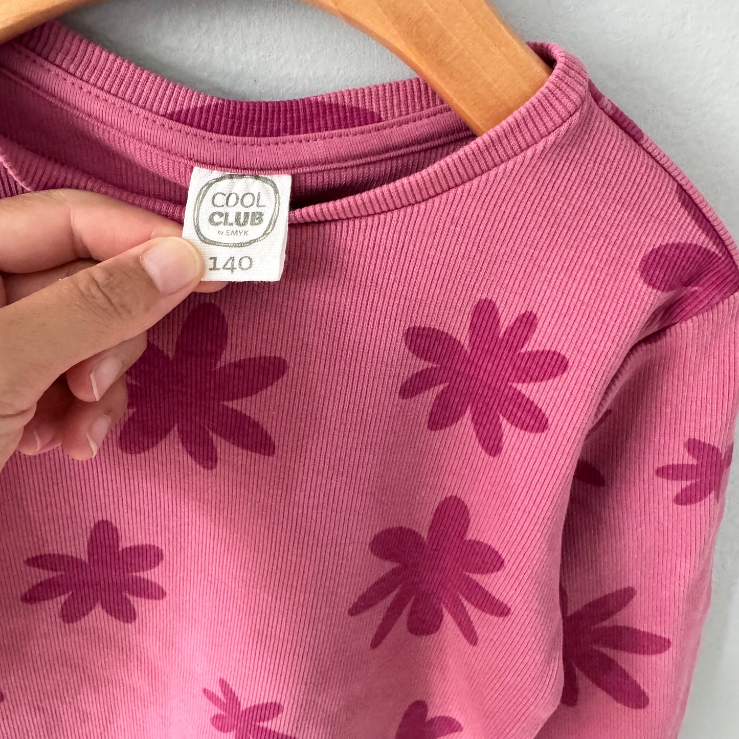 Cool club / Pink x floral ribbed long sleeve / 140(8-9Y)