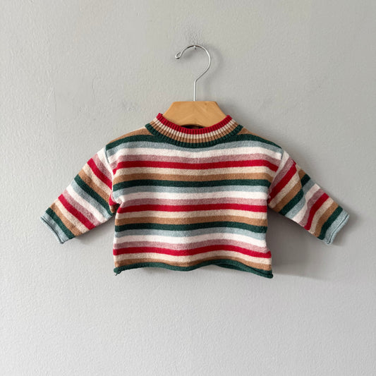 Gap / Red green stripe knit pullover / 0-3M