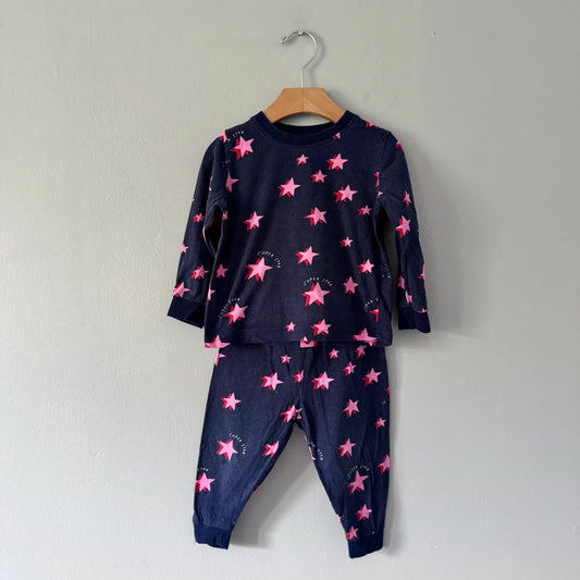 M&S / Navy x pink star pajama set / 18-24M