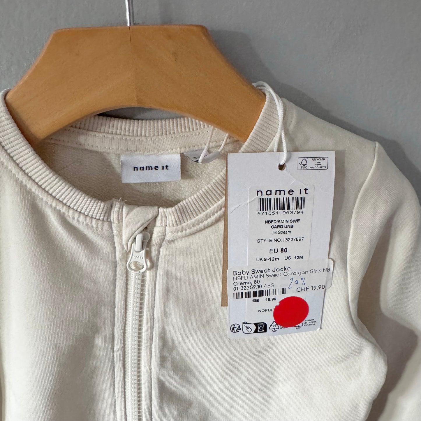 Name it / White crew zip up / 12M - New with tag