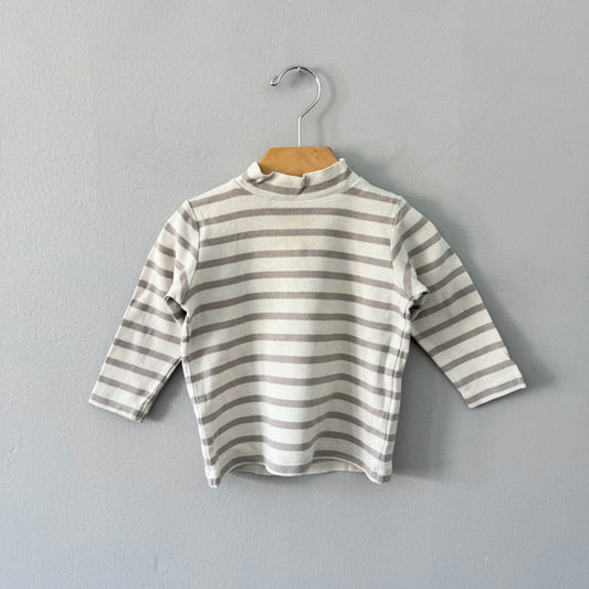 Muji / White x light grey stripe long sleeve / 80cm(12M)