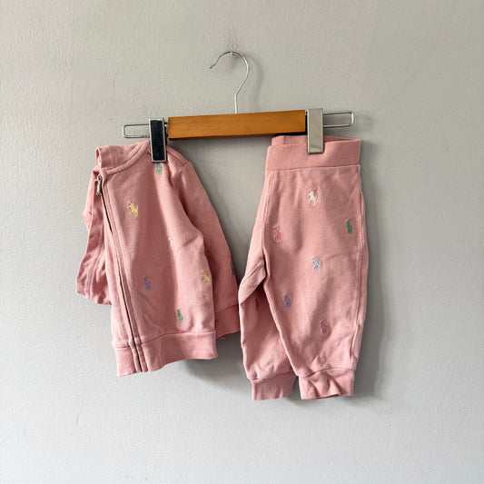 Polo Ralph Lauren / Pink polo zip up & pants set / 9M