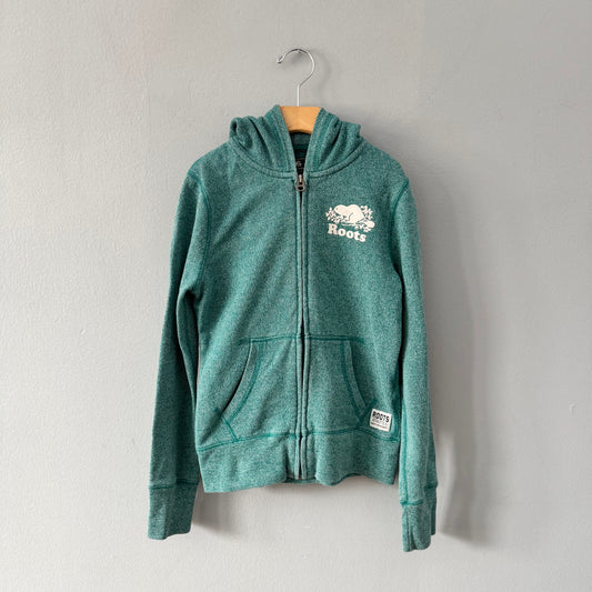 Roots / Green salt and pepper zip up hoodie / 9-10Y