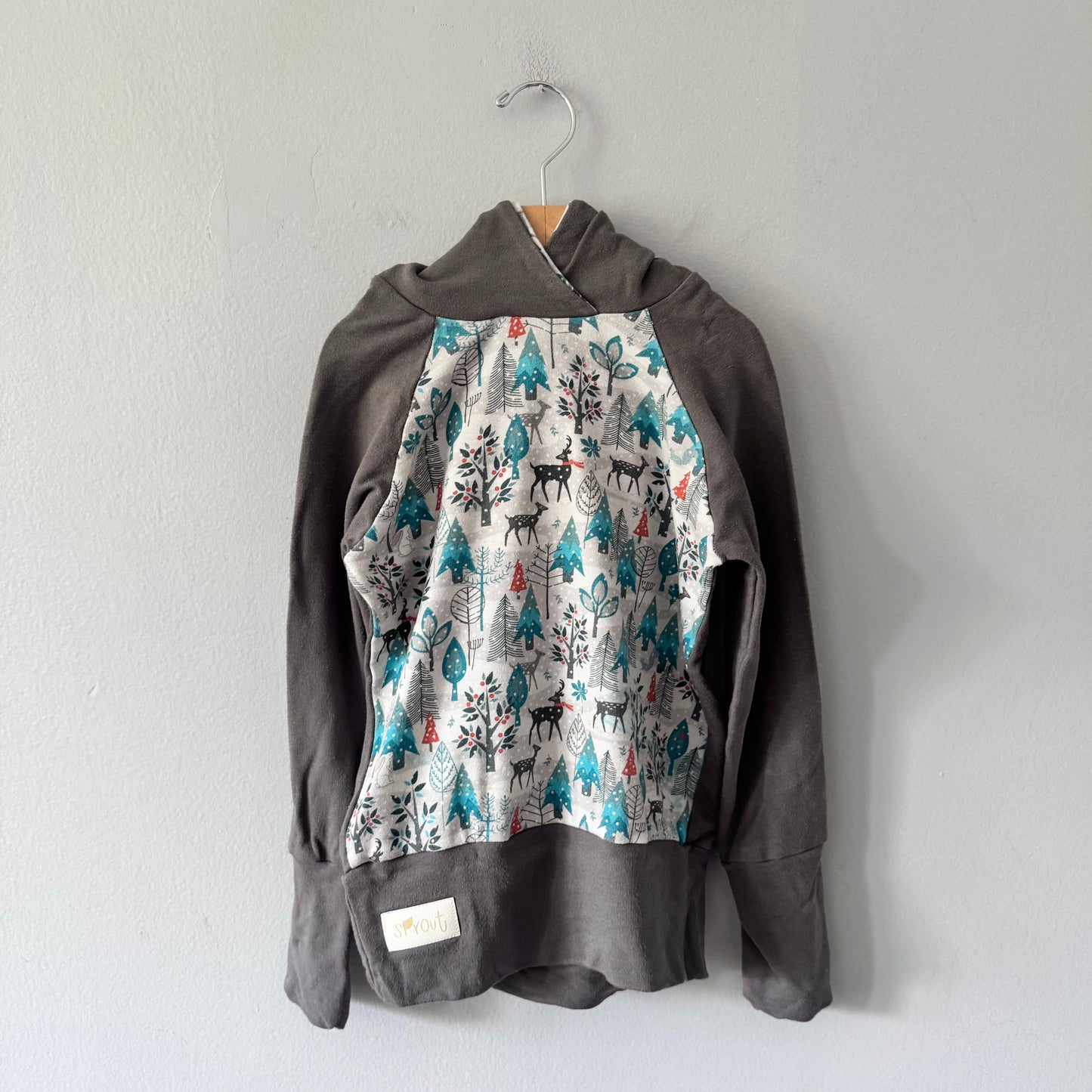Sprout / Grey x pattern hoodie / 5-6Y