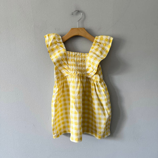 Zara / Yellow white gingham linen dress / 2-3Y