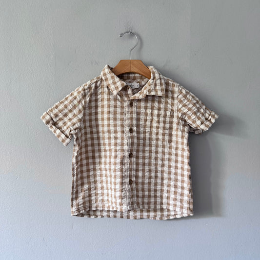 Rise Little Earthlings / Beige gingham shirt / 4-5Y