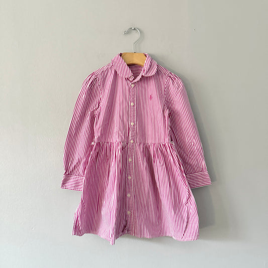 Polo Ralph Lauren / Pink x white striped shirt dress / 4T