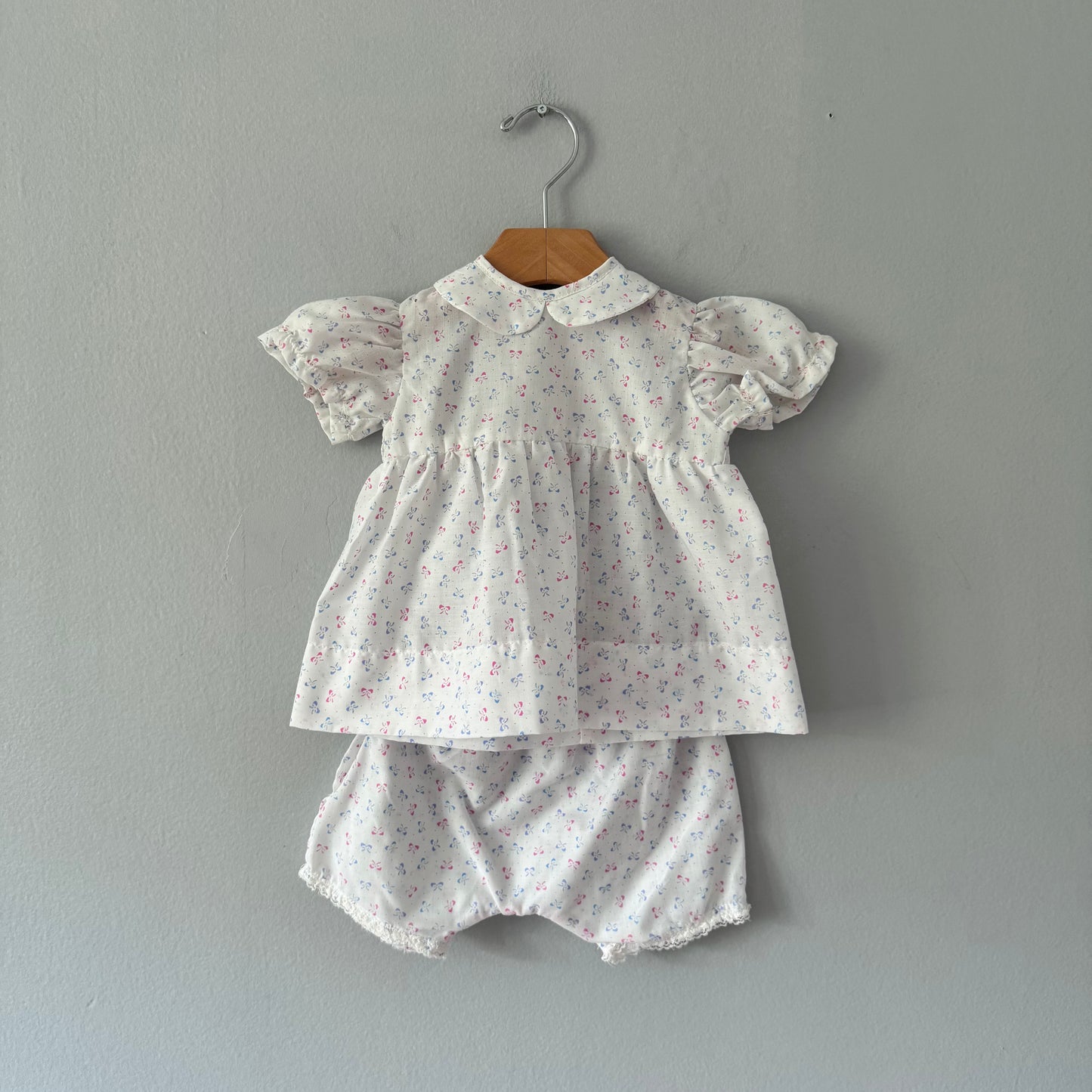 Vintage / White x blue dress and bloomer set / 12M