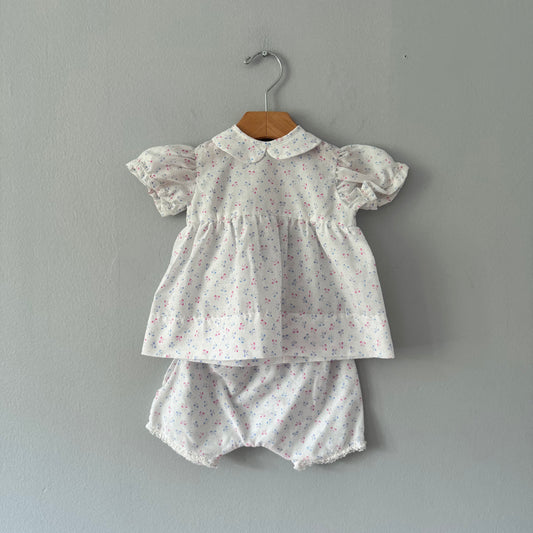 Vintage / White x blue dress and bloomer set / 12M