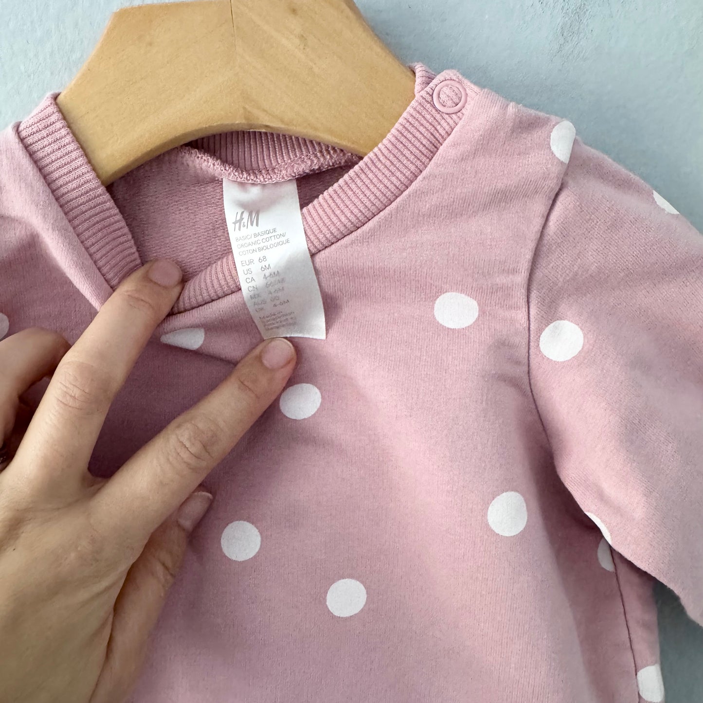 H&M / Pink x dots crew set	/ 4-6M
