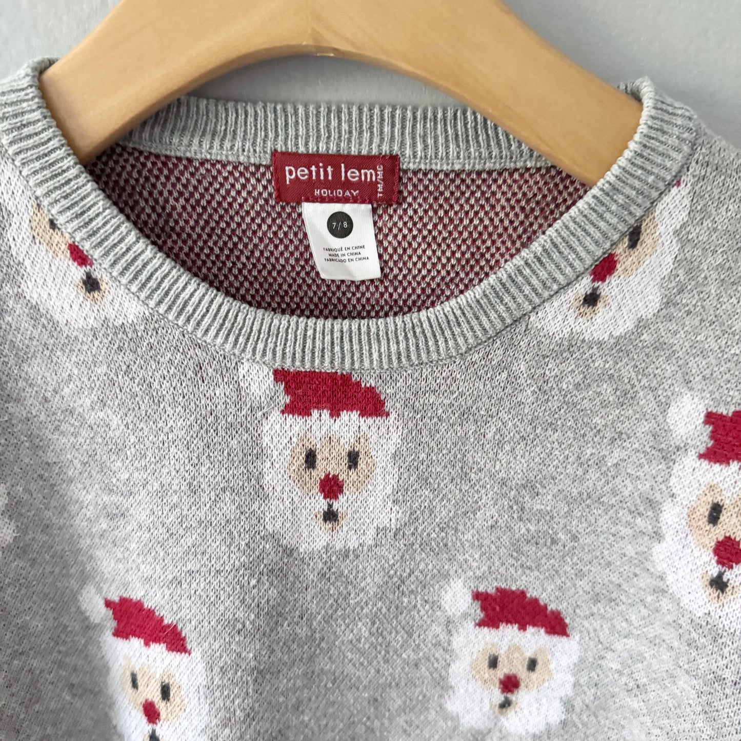 Petit Lem / Light grey x santa knit top / 7-8Y