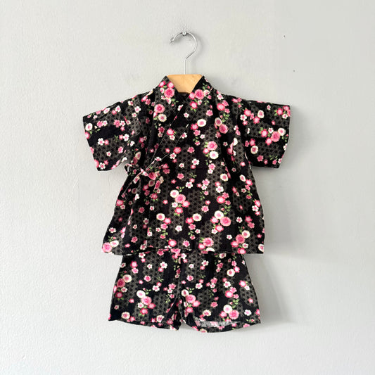 No brand / Japanese summer kimono - Black x sakura / 80cm(12M)