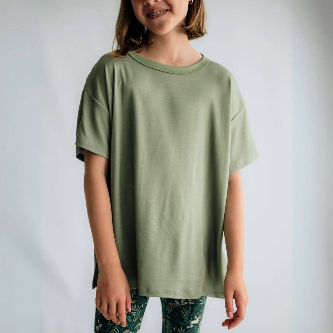Little & Lively /  Bamboo Oversized T-Shirt | Graphite / 7-8T - New with tag