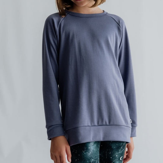 Little & Lively /  Bamboo Raglan Pullover | Graphite / 7-8Y - New with tag