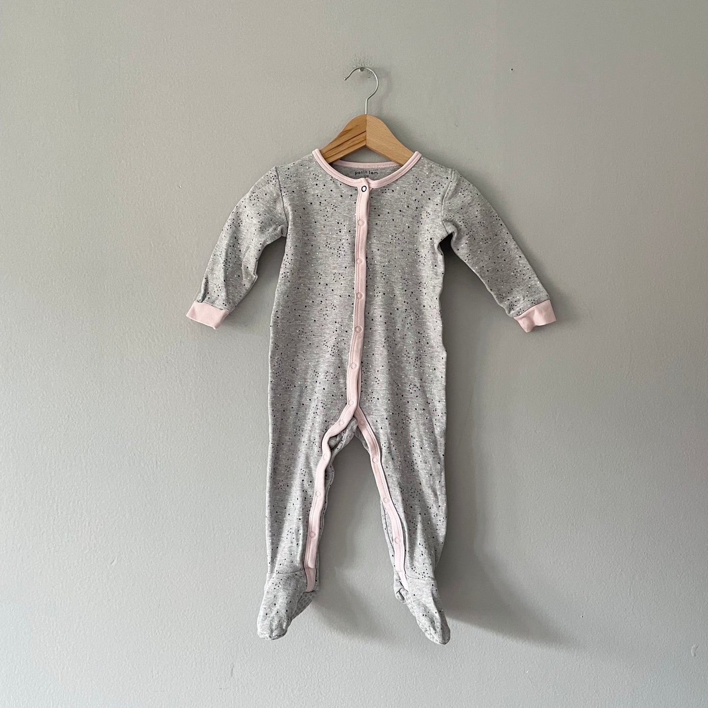 Petit lem / Light grey footed romper / 12M